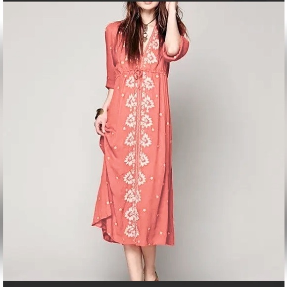 FREE PEOPLE Embroidered Fable Dress Floral Embroidered Midi - Picture 2 of 13